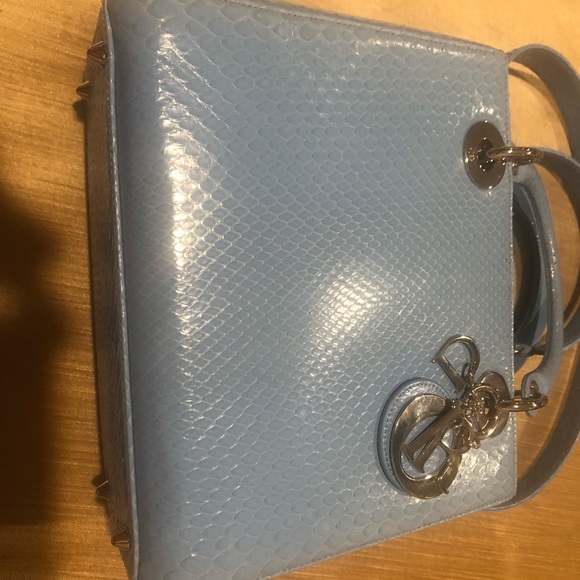 Christian Dior-Python Medium Lady Dior blue bag - Picture 6 of 8